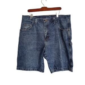 Wrangler Y2K Sz 38 Carpenter Jean Shorts 100% Cotton Rigid Denim Baggy Utility